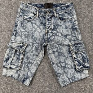 Valabasas Paisley Denim Cargo Shorts Mens Size 29 Distressed Cutoff Jean